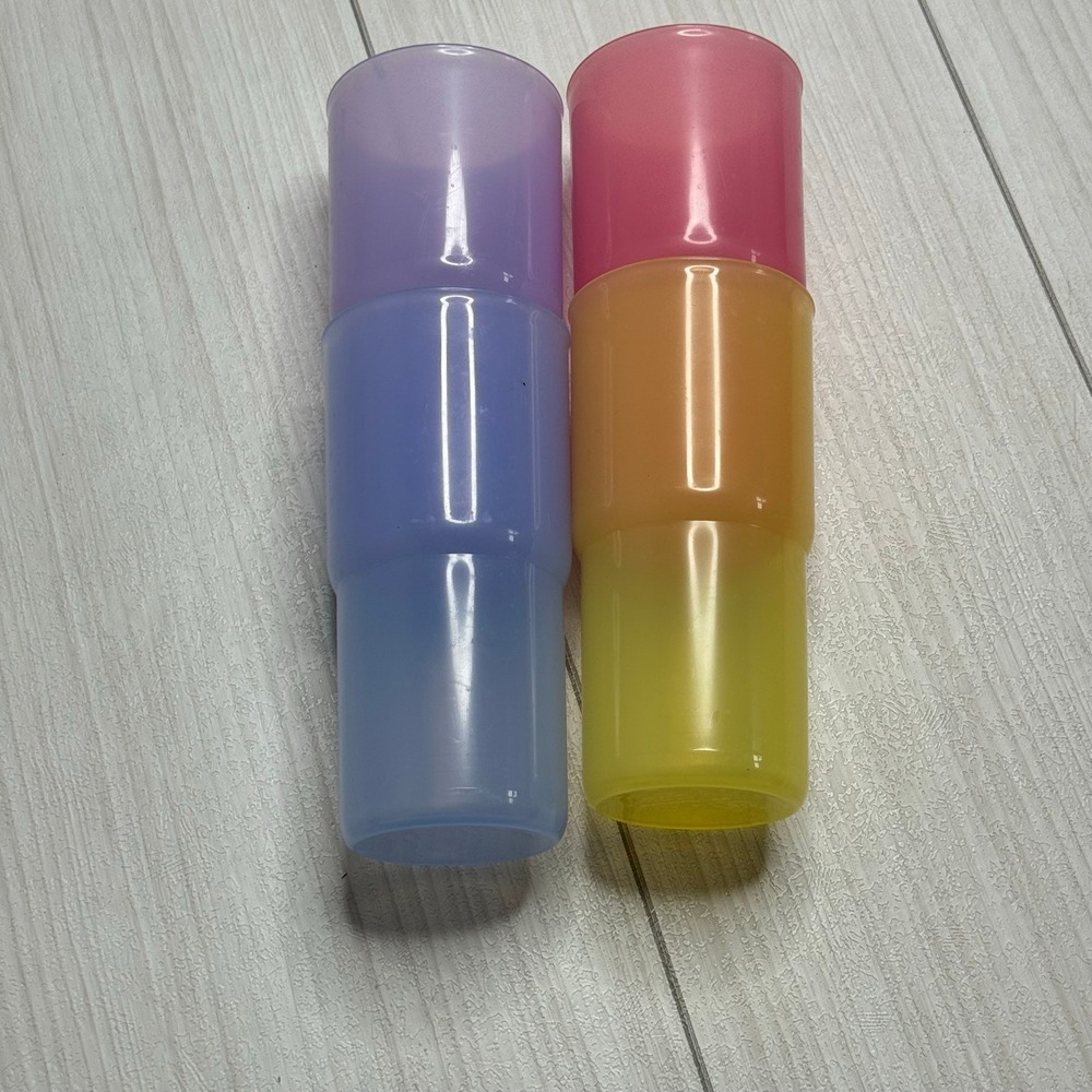 Tupperware 18oz Tumblers Set of 4 Frosted Rainbow Colors Stackable USA Retro MCM